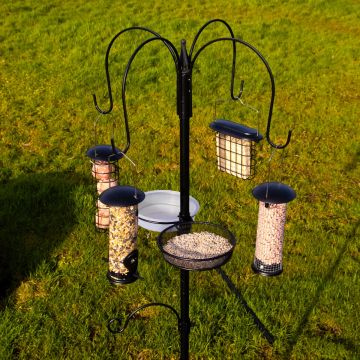 Large Garden Bird Feeder Dining Station with FOUR Feeders, Water & Seed tray plus extra Hanging Bracket