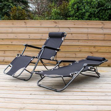 Pair of 2-in-1 Garden Reclining Sun Loungers/Chairs