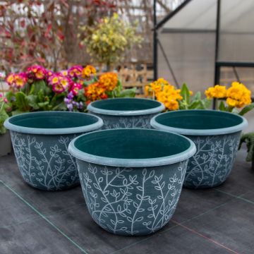 Pack Of Four - Large Green & White Serenity Planter (30cm)