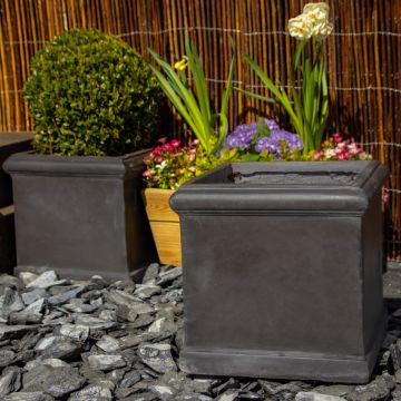 Grosvenor Faux Lead Grey Cube Planter - SMALL