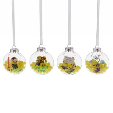 Christmas Tree Decoration - Minion Christmas Bauble - Pack of 4 Assorted Bauble