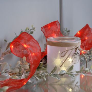 Christmas Decoration - 200cm Led-Lit Red Ribbon Dewdrop - Battery Operated