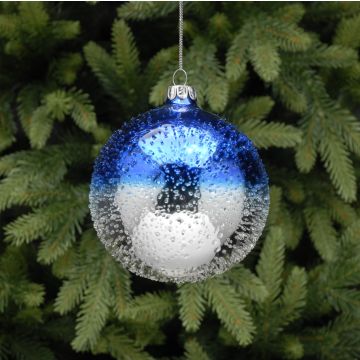 Christmas Tree Decoration -  Blue & Silver Textured Bauble