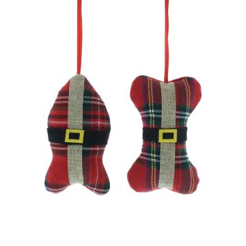 Christmas Decoration - Hanging Assorted Tartan Fish and Bone Decoration - Pack of 2