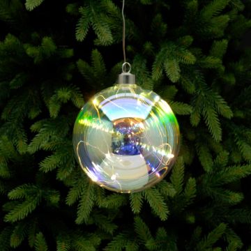 Christmas Tree Decoration - Battery Operated Rainbow Glass Bauble 