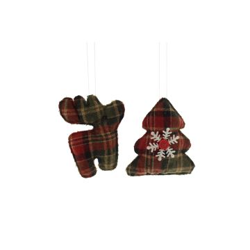 Christmas Tree Decoration - Red and Green Tartan Shapes - Pack of 2