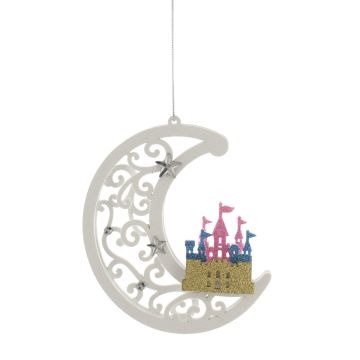 Christmas Tree Decoration - Moon with Rainbow Glitter Castle