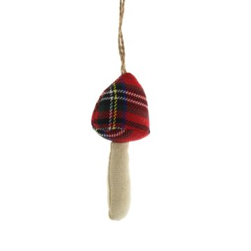 Christmas Tree Decoration - Tartan Fabric Mushroom