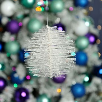 Christmas Tree Decoration -  White Bristle Ball -12cm