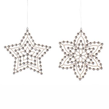 Christmas Tree Decoration - Metalic Rose Gold Stars - Pack of 2