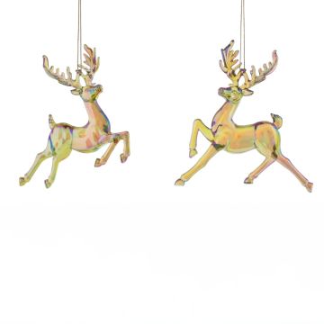 Christmas Tree Decoration - Amber Iridescent Reindeers - Pack of 2