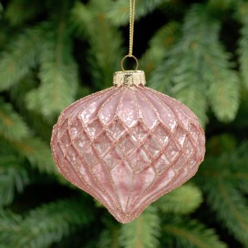 Christmas Tree Decoration - Pink Glitter Geometric Glass Onion Bauble