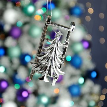 Christmas Decoration - Silver Sleigh with Tree