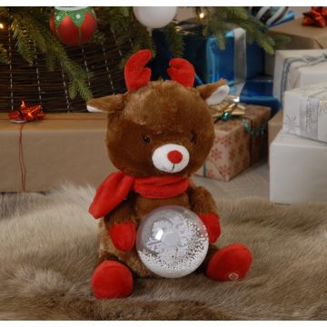 Animated Reindeer with Snow Globe Christmas Decoration