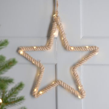 Christmas Decoration - 35cm Hanging Led Rope Star - Battery Operated