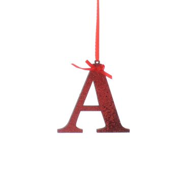 Christmas Tree Decoration - Red Wooden Letter A