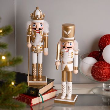 Christmas Decoration - 30cm Assorted White and Gold Nutcracker - Pack of 2