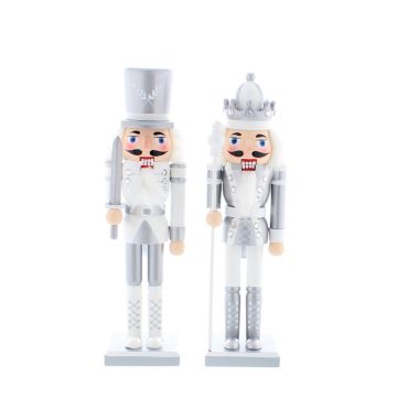 Christmas Decoration - Assorted Silver and White Nutcracker - Pack of 2