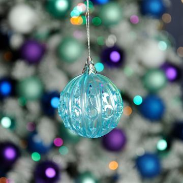 Christmas Tree Decoration - Blue Iridescent Ice Etched Bauble