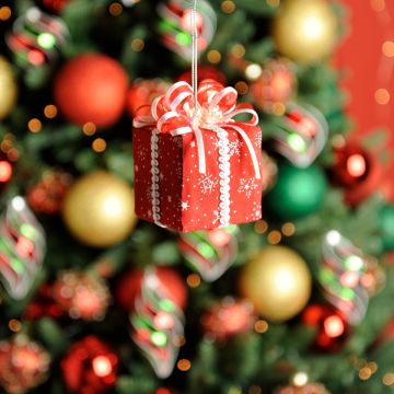 Christmas Tree Decoration - Red and White Fabric Present