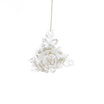 Christmas Tree Decoration - Clear with Gold Glitter Rose