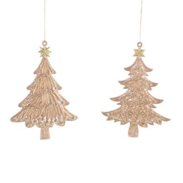 Christmas Tree Decoration - Assorted Matt Gold Tree - Pack of 2