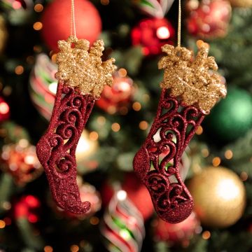 Christmas Decoration - Burgundy Glitter Stocking