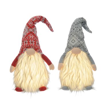 Christmas Decoration - Led Light Sitting Scandinavian Gonks - Pack of 2