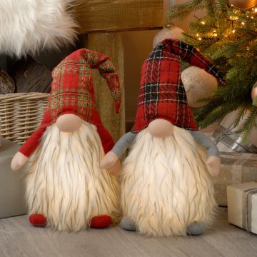 Christmas Decoration - Led Light Sitting Tartan Gonks - Pack of 2