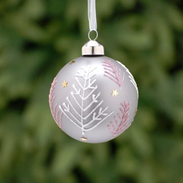 Christmas Tree Decoration - Matt Grey Glass with twig Tree Bauble