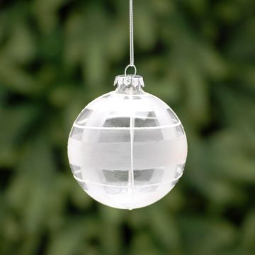 Christmas Tree Decoration - Clear Frosted and White Glitter Glass Bauble