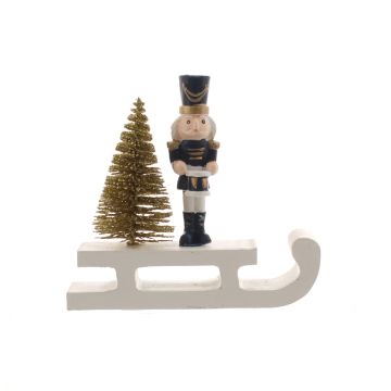 Christmas  Table Decoration -  Nutcracker and Christmas Tree on Wooden Sleigh