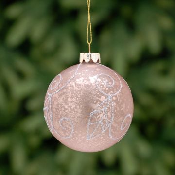 Christmas Tree Decoration - Pink with Silver Glitter Swirl Glass Bauble