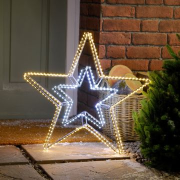 Christmas Decoration - Dewdrop Double Star in White and Warm White - 58cm