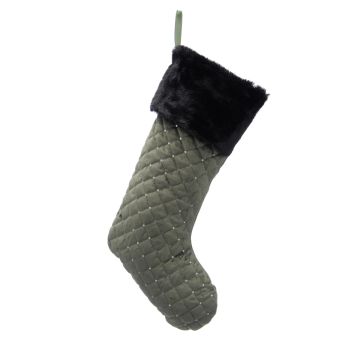 Christmas Stocking -  Green Quilted Stocking with Black Fur Faux