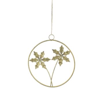 Christmas Tree Decoration - Metal Gold Ring with Flowers