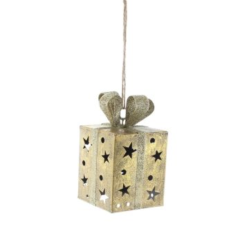 Christmas Decoration - Hanging Metal Gold Parcel