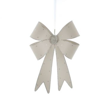 Christmas Decoration - Metal White with Silver Glitter Hanging Bow