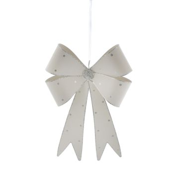 Christmas Tree Decoration - Metal White Bow with Glitter