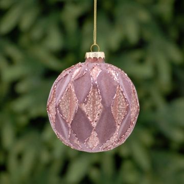 Christmas Decoration - Dark Pink Glass Bauble with Glitter Details