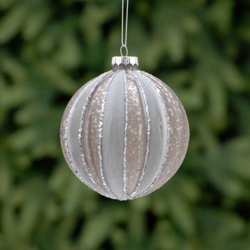 Christmas Tree Decoration - Flocked Grey Segment Glass Bauble 