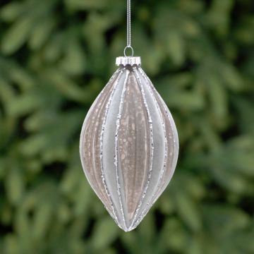 Christmas Tree Decoration - Flocked Grey Segment Glass Olive Bauble