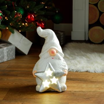 Christmas Decoration - LED White Porcelain Gonk Holding Star 