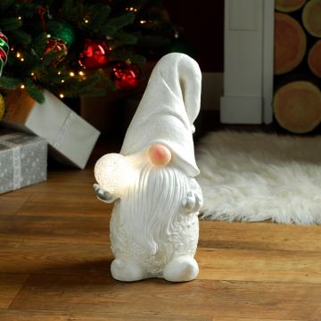 Christmas Decoration - Led Porcelain Gonk Holding Snowball