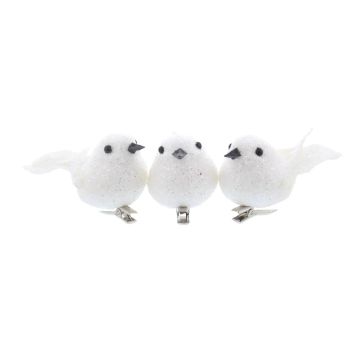 Christmas Tree Decoration - White Glitter Clip on Robin - Pack of 3