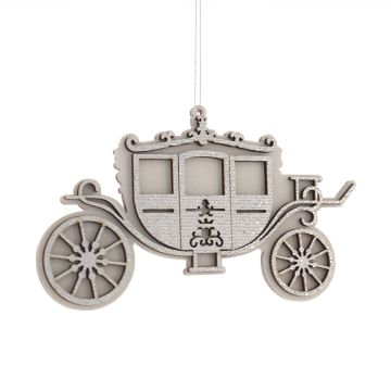 Christmas Tree Decoration - Silver Wooden Carriage