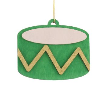 Christmas Tree Decoration - Hanging Green Wooden Drum 