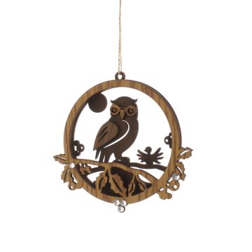 Christmas Tree Decoration - Wooden Laser cut Owl in circle