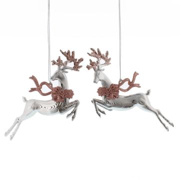 Christmas Tree Decoration - Plastic Silver Reindeers - Pack of 2