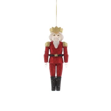 Christmas Tree Decoration - Red Glitter Nutcracker with Gold Hat